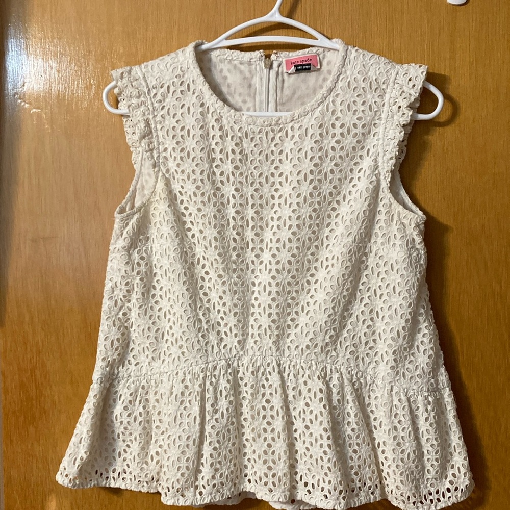 SOLD. Kate Spade sz2 Lace Peplum Top - White - Picture 1 of 8